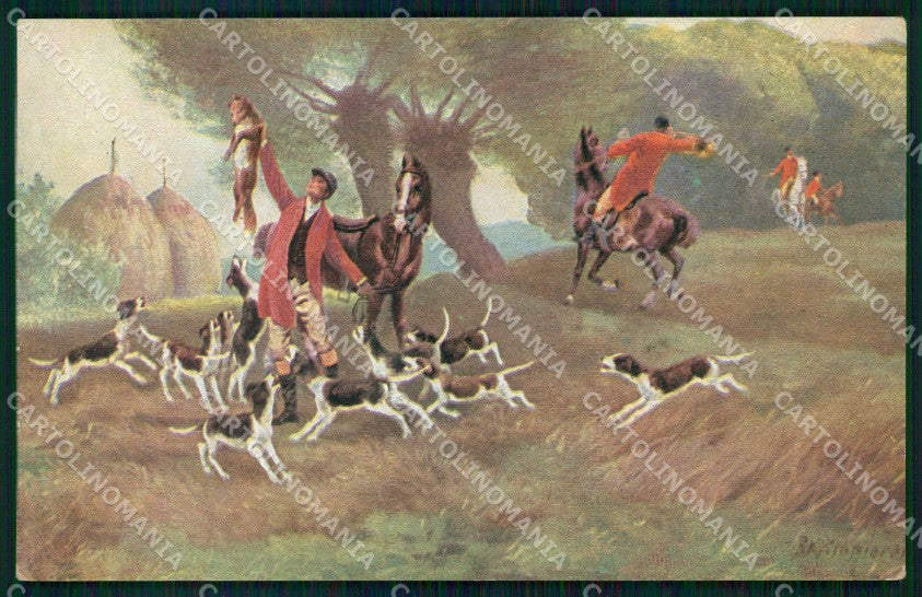 Artist Signed Fox Hunting Horse Pferd Cavallo serie 274 cartolina KF6661 – fronte