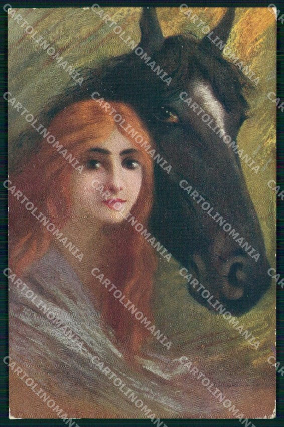 Artist Signed Lady Horse Pferd Cavallo serie 720-5 cartolina KF6665 – fronte