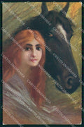 Artist Signed Lady Horse Pferd Cavallo serie 720-5 cartolina KF6665 – fronte