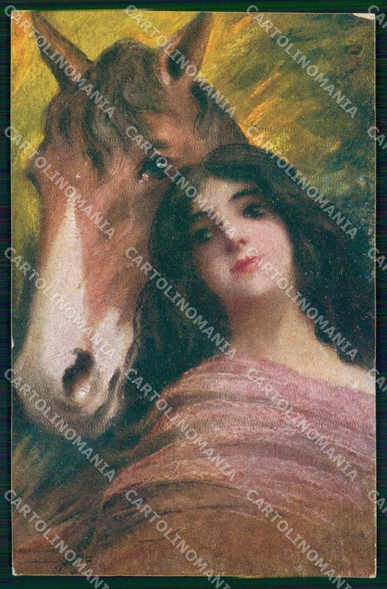 Artist Signed Lady Horse Pferd Cavallo serie 720-2 cartolina KF6666 – fronte