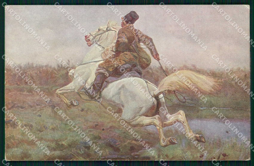 Artist Signed Chelmonski Horse Pferd Cavallo cartolina KF6695 – fronte