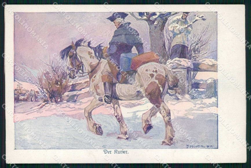 Artist Signed F. Roubal Der Kurier Horse Pferd Cavallo WRINKLES cartolina KF6696 – fronte