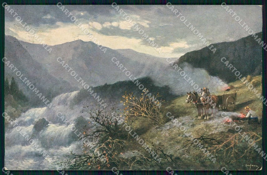 Artist Signed Kaufman Landscape Horse Pferd Cavallo TSN 1324 WRINKLEScartolina K – fronte