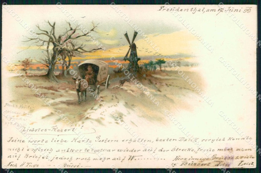 Artist Signed Horse Pferd Cavallo Windmill cartolina KF6700 – fronte