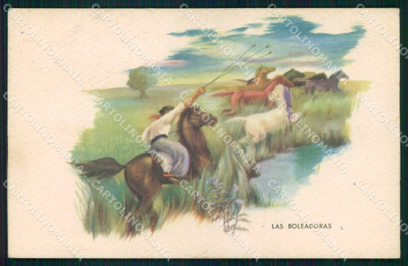 Artist Signed Horse Pferd Cavallo Argentina las Boleadoras cartolina KF6701 – fronte