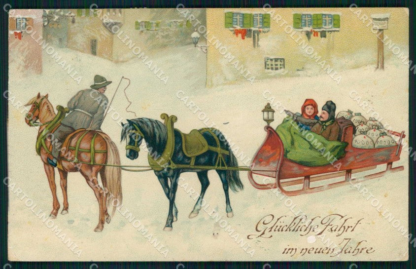 Artist Signed Horse Pferd Cavallo Winter Landscape PFB WRINKLES cartolina KF6706 – fronte
