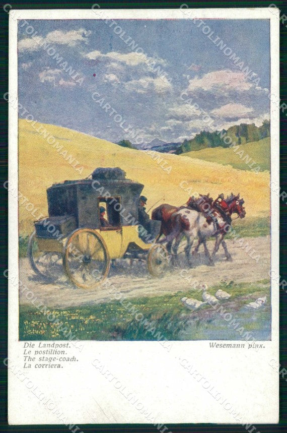 Artist Signed Wesemann Horse Pferd Cavallo Landpost BKWI 1632 cartolina KF6710 – fronte