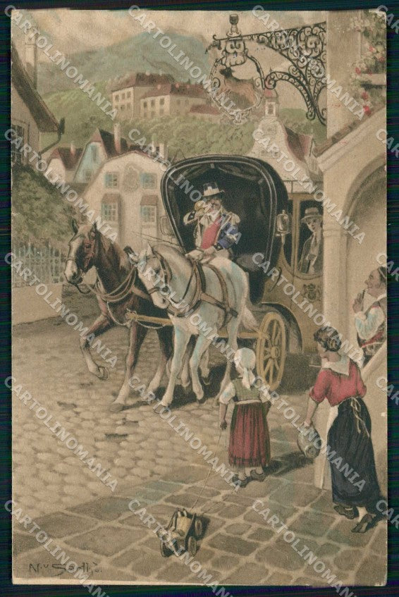 Artist Signed Santhé Lady Cheval Horse Pferd Viennoise 5192 cartolina KF6721 – fronte