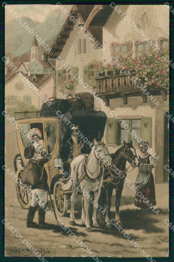 Artist Signed Santhé Lady Cheval Horse Pferd Viennoise 5192 cartolina KF6722 – fronte