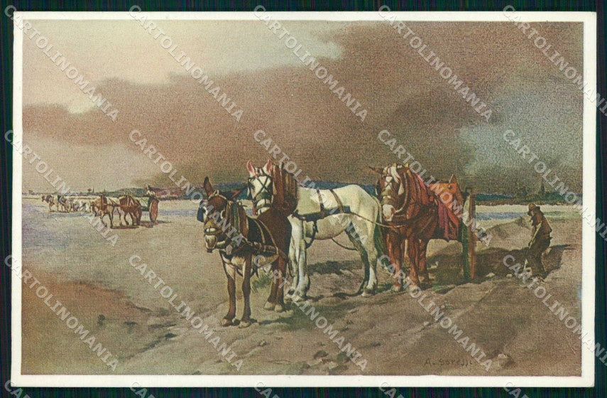 Artist Signed Soressi Cavatura Sabbia Cariplo Banca Horse Pferd cartolina KF6731 – fronte