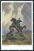 Artist Signed H. Hendrich St. Georg San Giorgio Drago Horse cartolina KF6736 – fronte