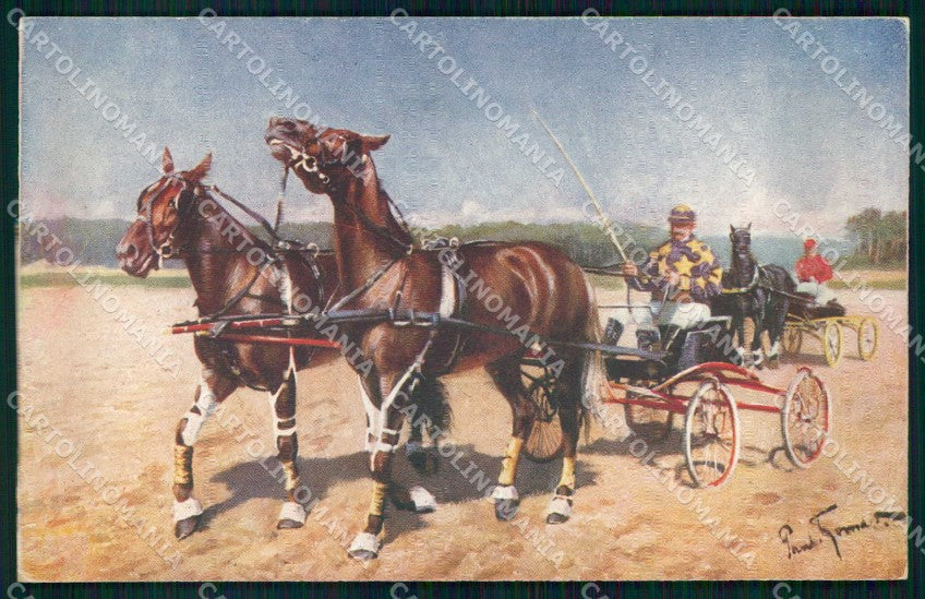 Artist Signed P. Thomas Sport Ippica Cavallo Cheval Horse Pferd cartolina KF6760 – fronte