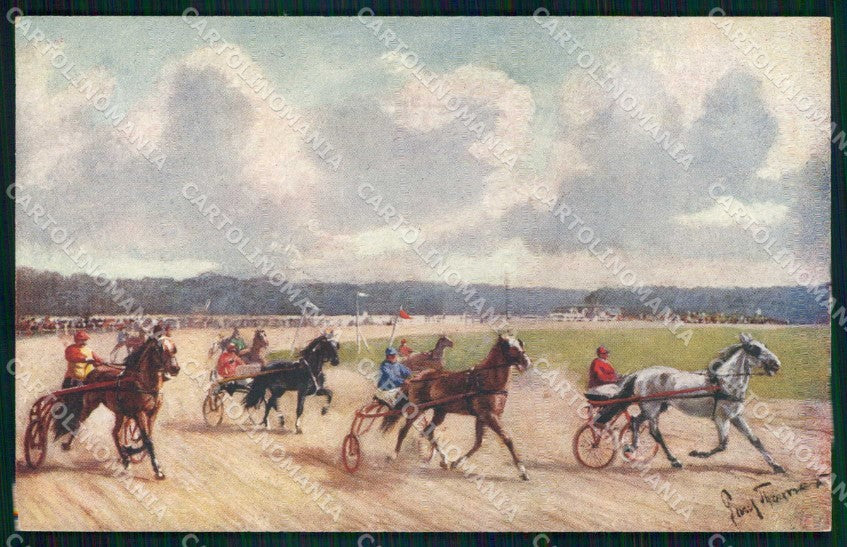 Artist Signed P. Thomas Sport Ippica Cavallo Cheval Horse Pferd cartolina KF6761 – fronte