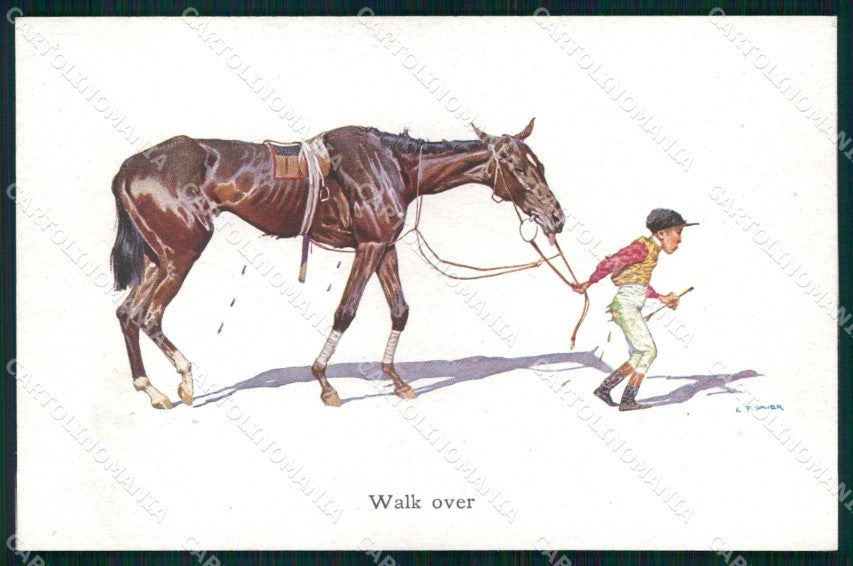 Artist Signed L F Bauer Sport Ippica Cavallo Cheval Horse Pferd cartolina KF6762 – fronte