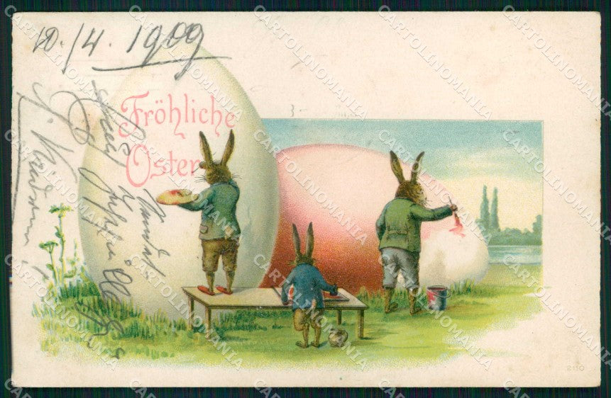 Augurale Dressed Rabbit Easter Pasqua 1900 cartolina KF6812 – fronte