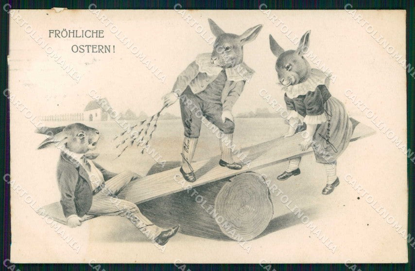 Augurale Dressed Rabbit Easter Pasqua serie 502 cartolina KF6815 – fronte