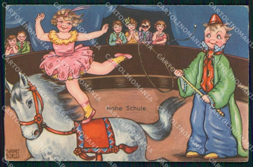 Artist Signed Margret Boriss Circus Children Cavallo Horse Amag 0387 pc KF6824 – fronte