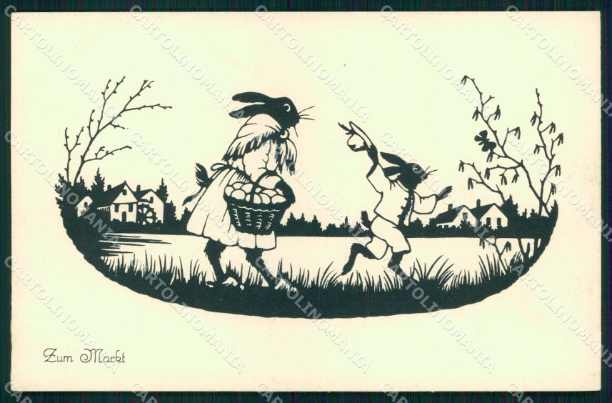 Artist Signed Josefine Allmayer Dressed Rabbit Easter Silhouette 650 pc KF6834 – fronte