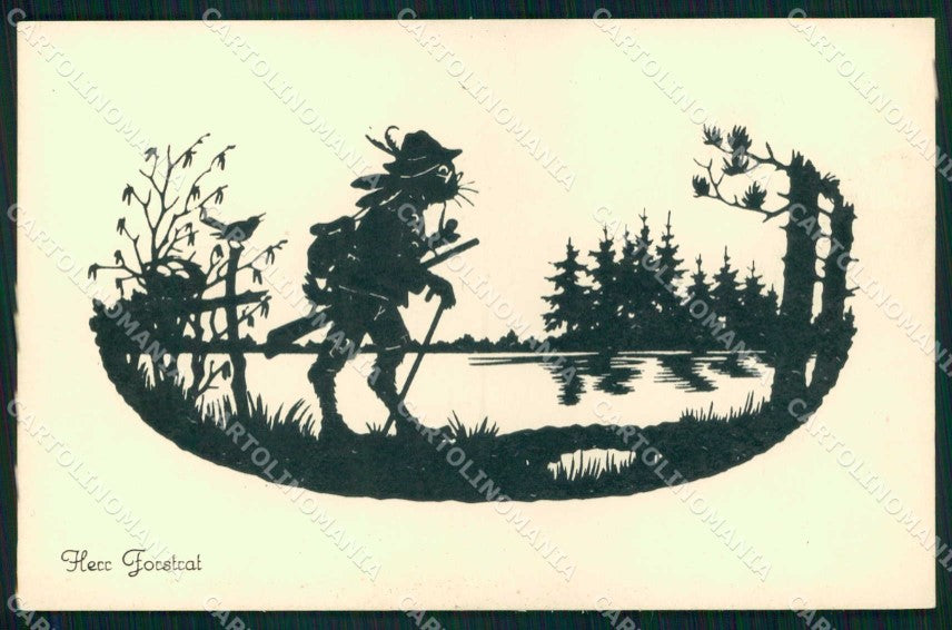 Artist Signed Josefine Allmayer Dressed Rabbit Silhouette 649 pc KF6835 – fronte
