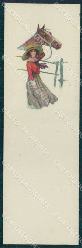 Artist Signed Lady Cavallo Cheval Horse Pferd mini cartolina KF6837 – fronte
