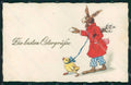 Artist Signed Baumgarten ? Dressed Rabbit Chick Easter ERIKA WRINKLES pc KF6839 – fronte