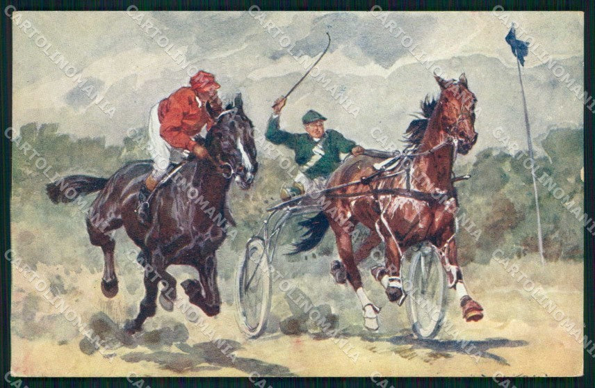 Artist Signed Ludwig Koch Racing Horse Sport B K W I serie 473-2 pc KF6878 – fronte