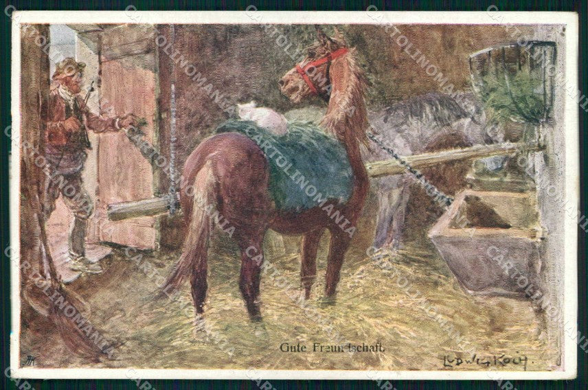 Artist Signed Ludwig Koch Cat Horse Gute Freundschaft B K W I 660-5 pc KF6880 – fronte
