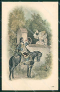Artist Signed Viennoise Lady Man Horse cartolina KF6889 – fronte