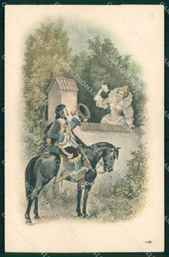 Artist Signed Viennoise Lady Man Horse cartolina KF6889 – fronte