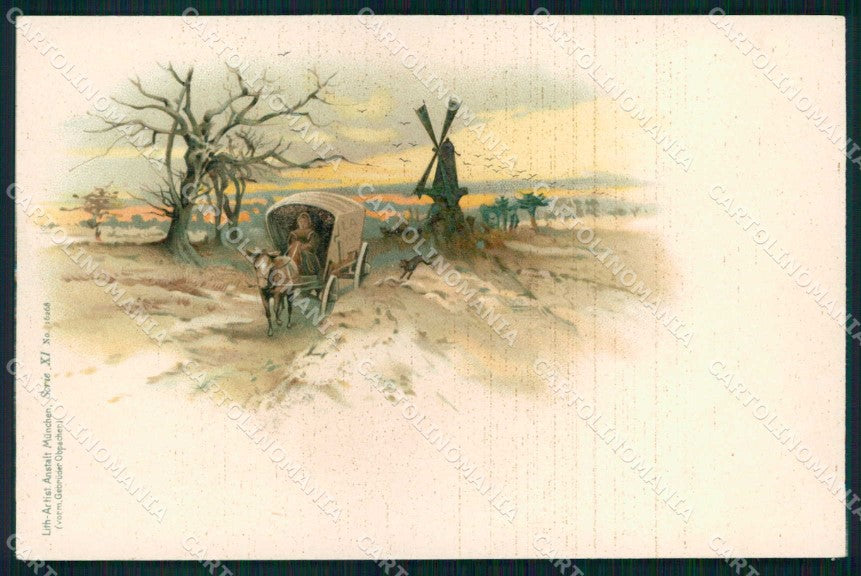 Artist Signed Horse Winter Landscape Anstalt Munchen serie XI cartolina KF6896 – fronte