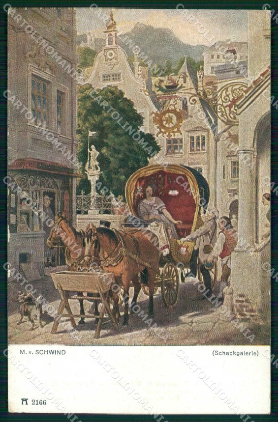Artist Signed M. von Schwind Wedding Trip Ackermann serie 213 cartolina KF6900 – fronte