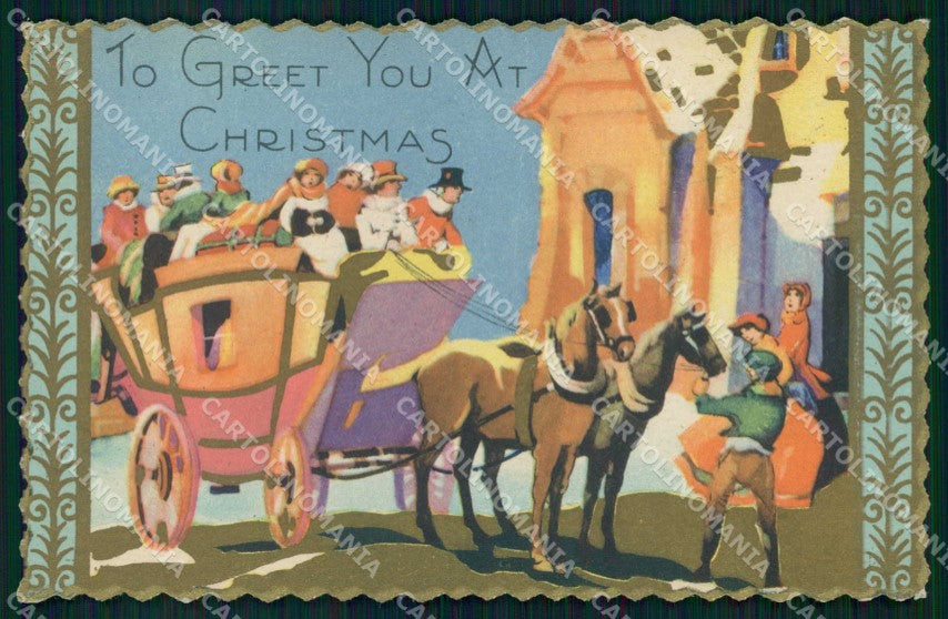 Augurale Natale Christmas Horse Art Deco cartolina KF6902 – fronte