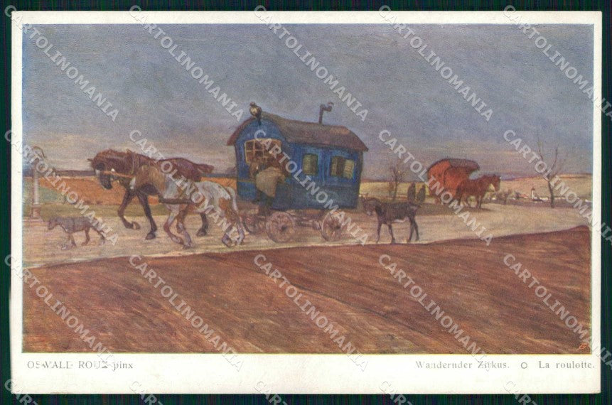 Artist Signed Oswald Roux Wandernder Zirkus Horse serie 168 cartolina KF6903 – fronte