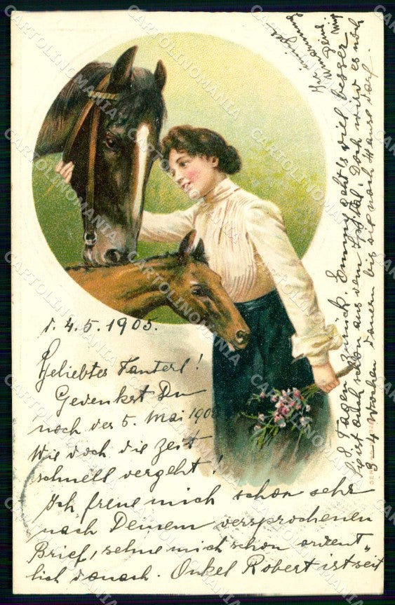 Artist Signed Lady Horse Relief serie 44 cartolina KF6924 – fronte