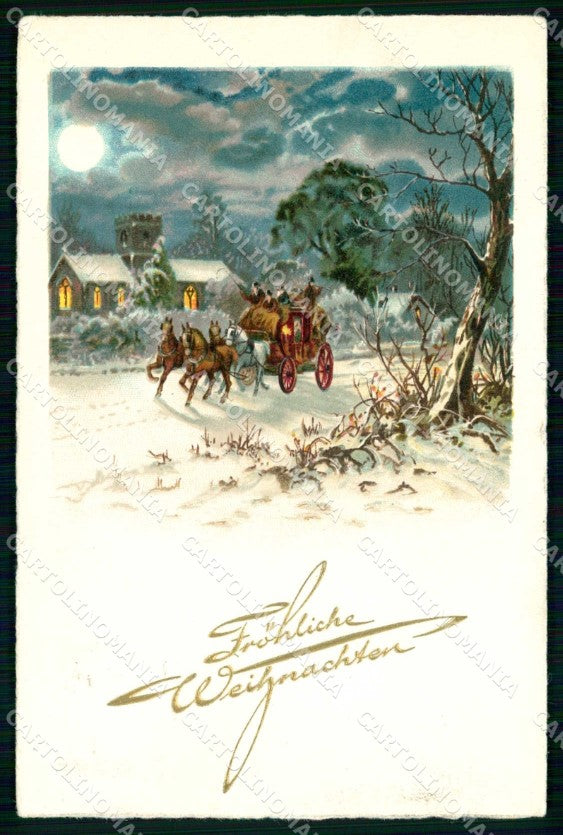 Augurale Natale Christmas Horse Winter Landscape Paper Moon cartolina KF6953 – fronte