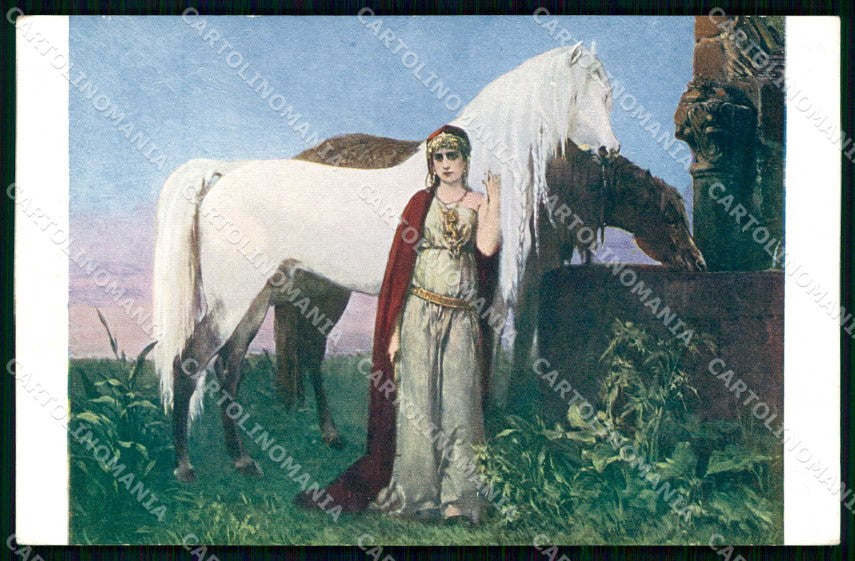 Artist Signed Jaroslav Cermak Lady Horse serie 1110 cartolina KF6954 – fronte