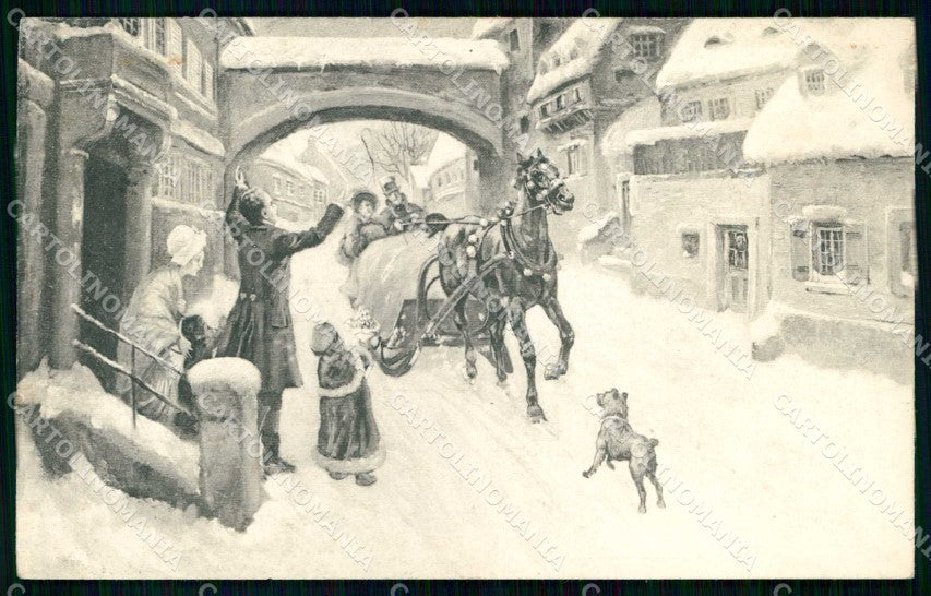 Artist Signed Viennoise Horse Lady Winter Landscape V K Vienne 5059 cp KF6959 – fronte