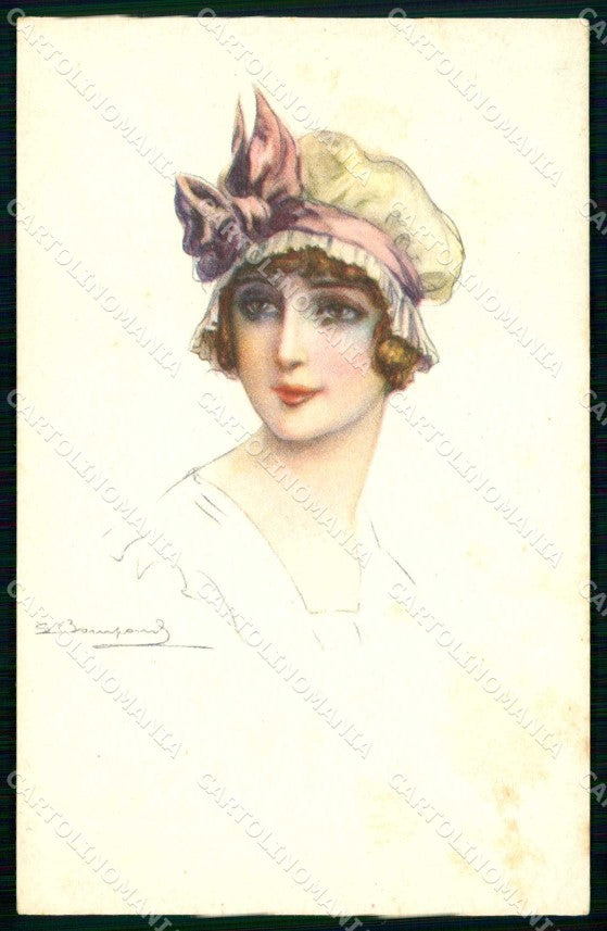 Artist Signed L. Bompard Glamour Lady Fashion serie 42-5 cartolina KF6984 – fronte