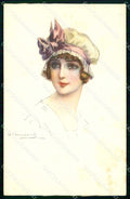 Artist Signed L. Bompard Glamour Lady Fashion serie 42-5 cartolina KF6984 – fronte