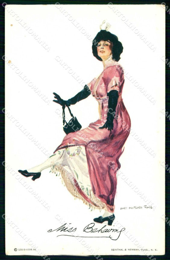 Artist Signed F. J. Montgomery Glamour Lady Fashion Reinthal cartolina KF6992 – fronte