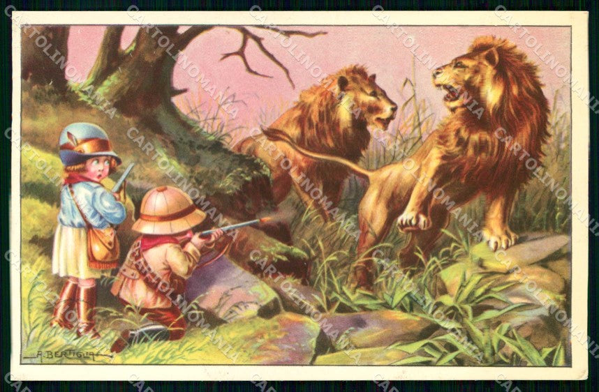 Artist Signed Bertiglia Children Hunting Caccia serie 2612 cartolina KF7037 – fronte