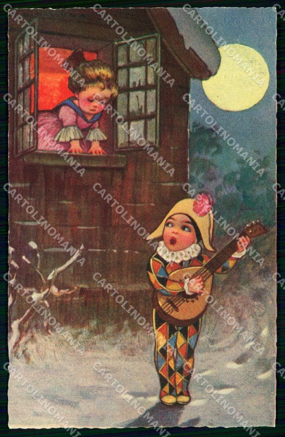 Artist Signed Colombo Children Carnival Paper Moon serie 1986 cartolina KF7092 – fronte