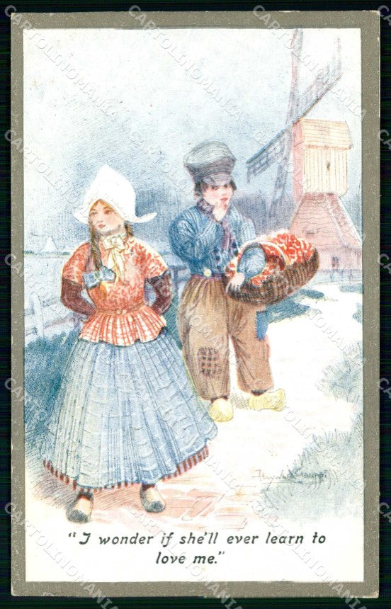 Artist Signed Hayward Young Dutch Children Celesque series cartolina KF7105 – fronte