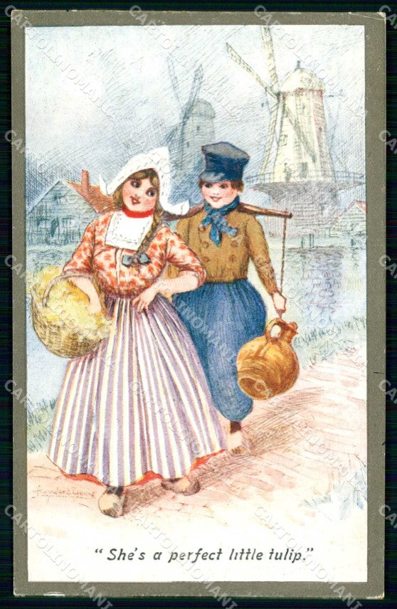 Artist Signed Hayward Young Dutch Children Celesque series cartolina KF7106 – fronte