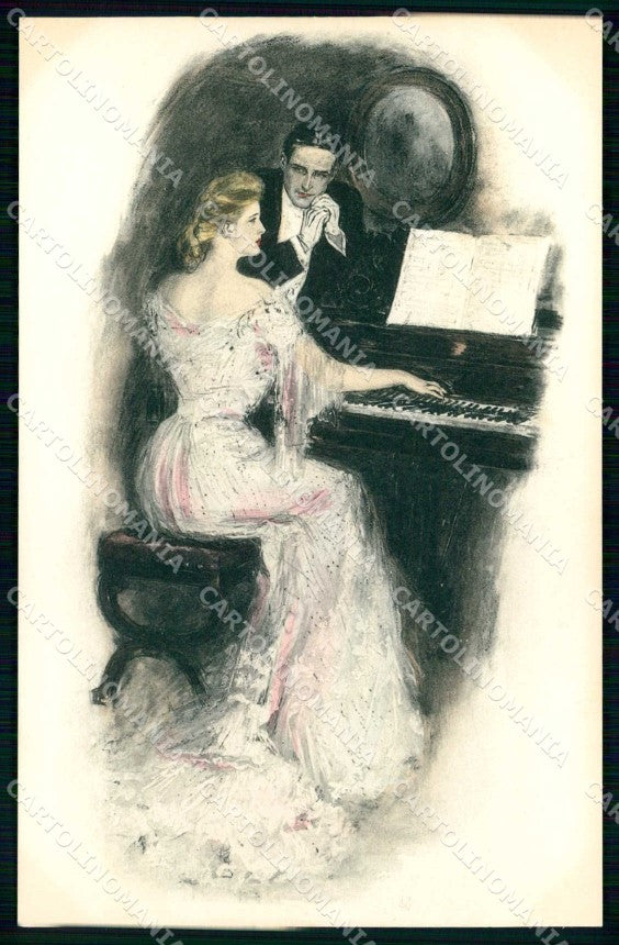 Artist Signed Clarence F. Underwood Fashion Lady Piano M M Vienne 303 cp KF7137 – fronte