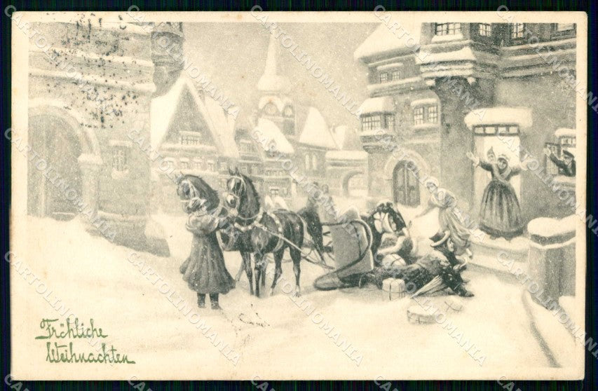 Artist Signed Viennoise Horse Winter Landscape Christmas serie 5136 cp KF7165 – fronte