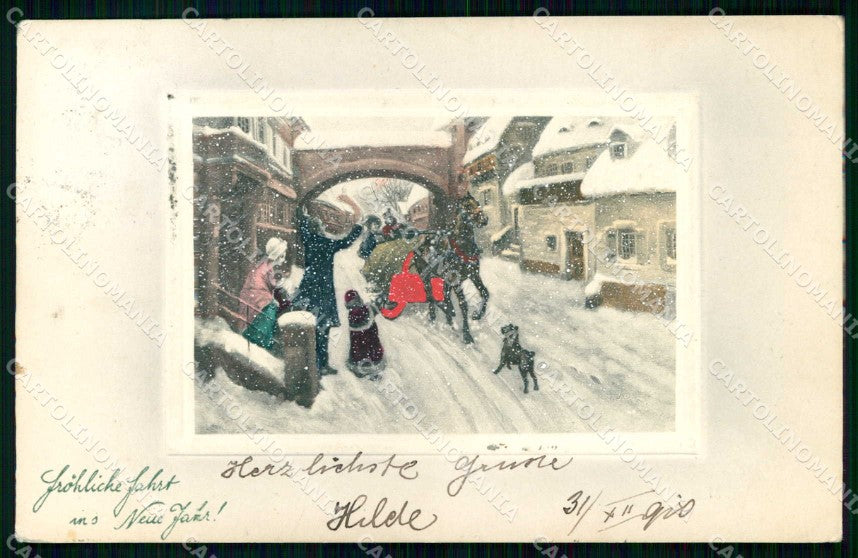 Artist Signed Viennoise Horse Winter Landscape Christmas serie 5071 cp KF7167 – fronte