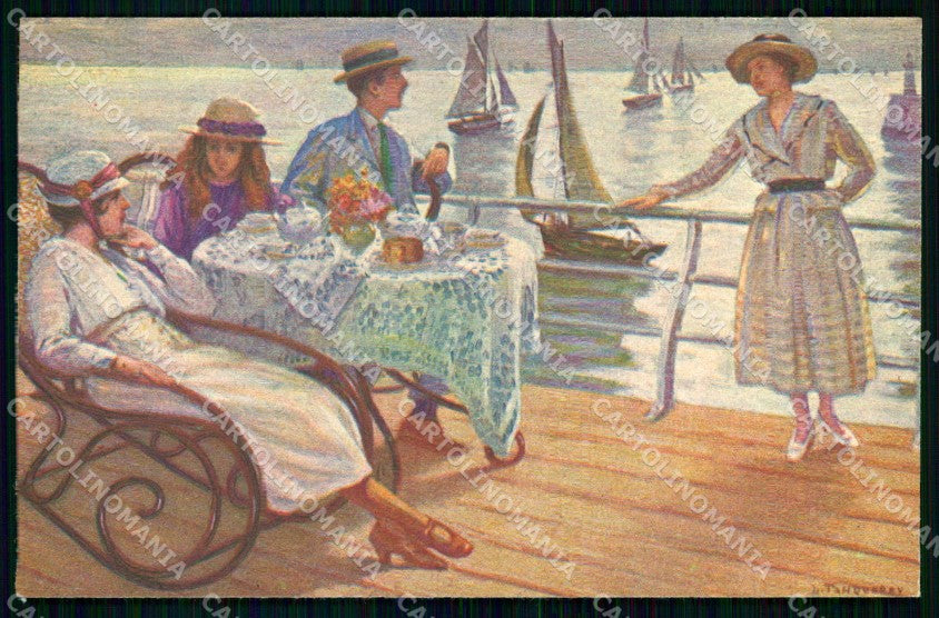 Artist Signed Tanquerey Le Gouter Five o Clock Lady serie 226 cartolina KF7198 – fronte