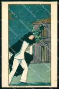 Artist Signed Scattina Pierrot Pierrette Art Deco Sborgi cartolina KF7209 – fronte
