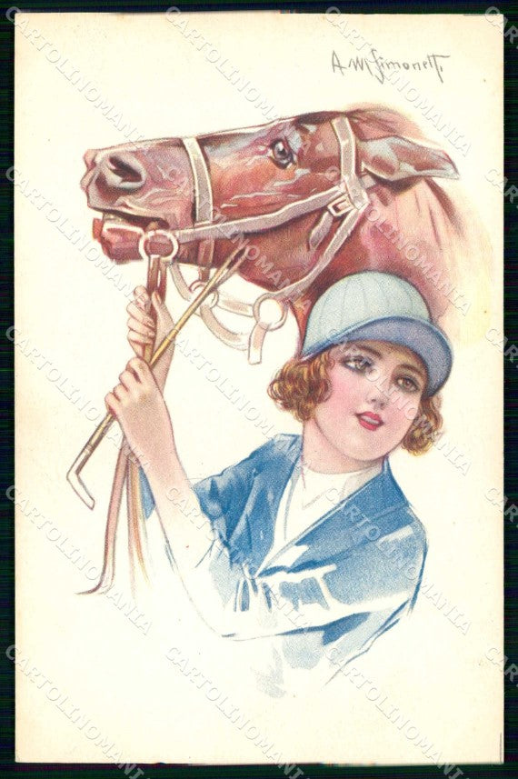Artist Signed Simonetti Lady Horse serie 144-1 cartolina KF7210 – fronte